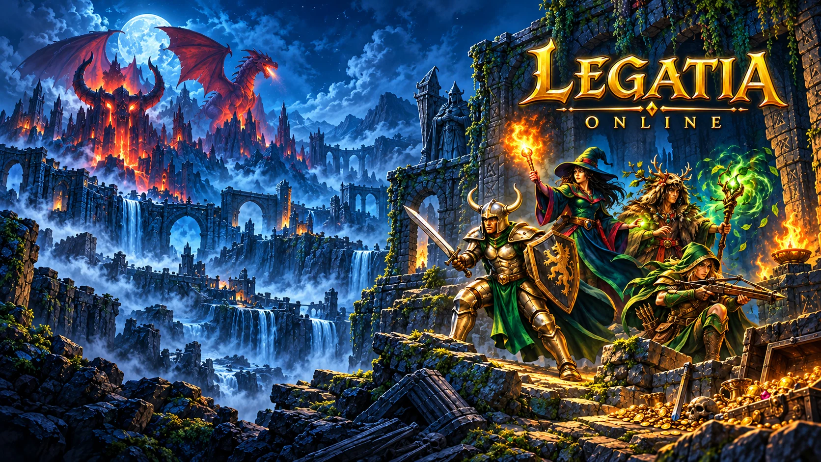 El mundo de Legatia, con sus héroes y el castillo del dragón